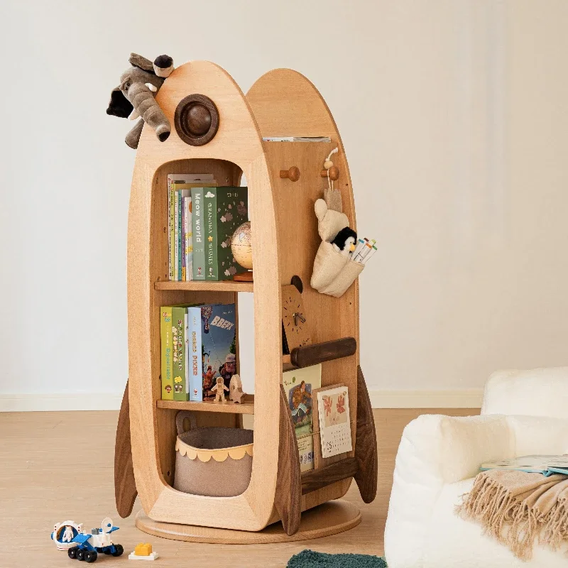 

Solid wood 360-degree rotating bookshelf Multi-layer bookcase Children's storage rack picture book rack