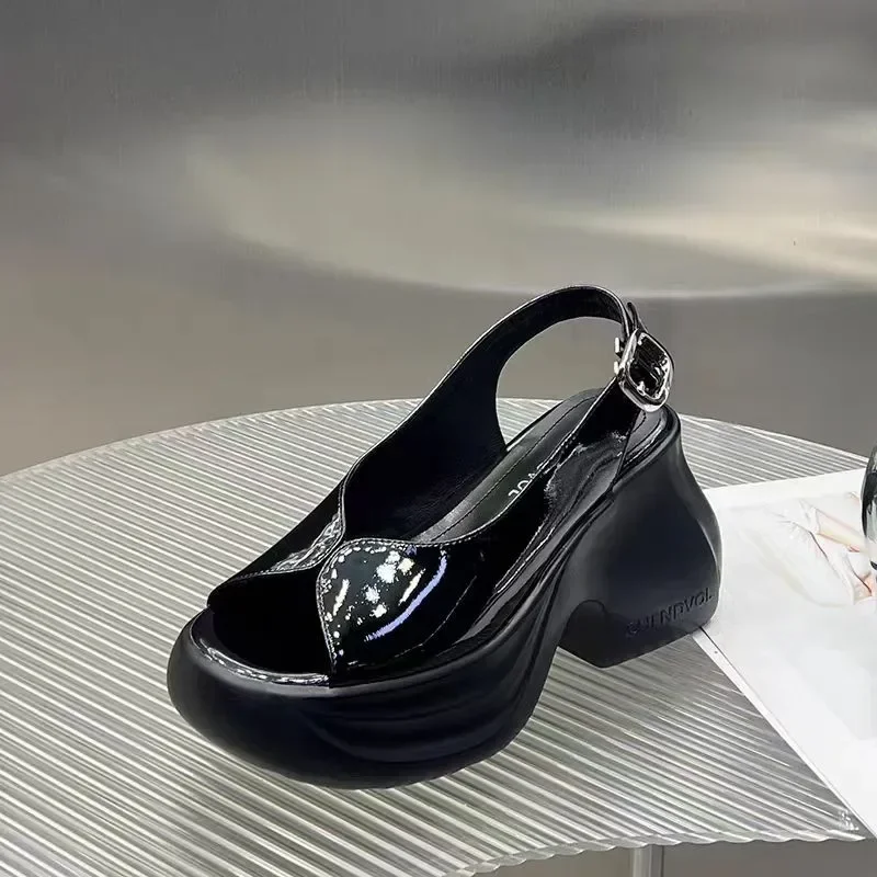 Ladies Shoes on Sale 2024 New One-word Buckle Sandals Summer Open Toe Mid Heel Water Proof Concise Daily Sandals