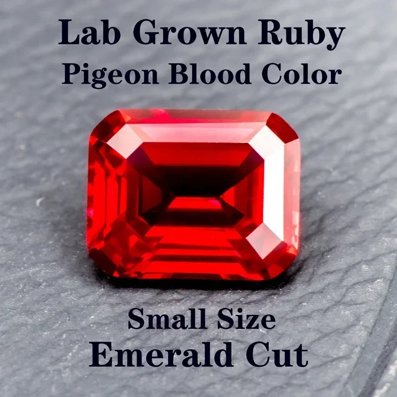 

Lab Grown Ruby Emerald Cut Pigeon Blood Color Small Size DIY Charms Jewelry Materials Extremely Shiny Quality