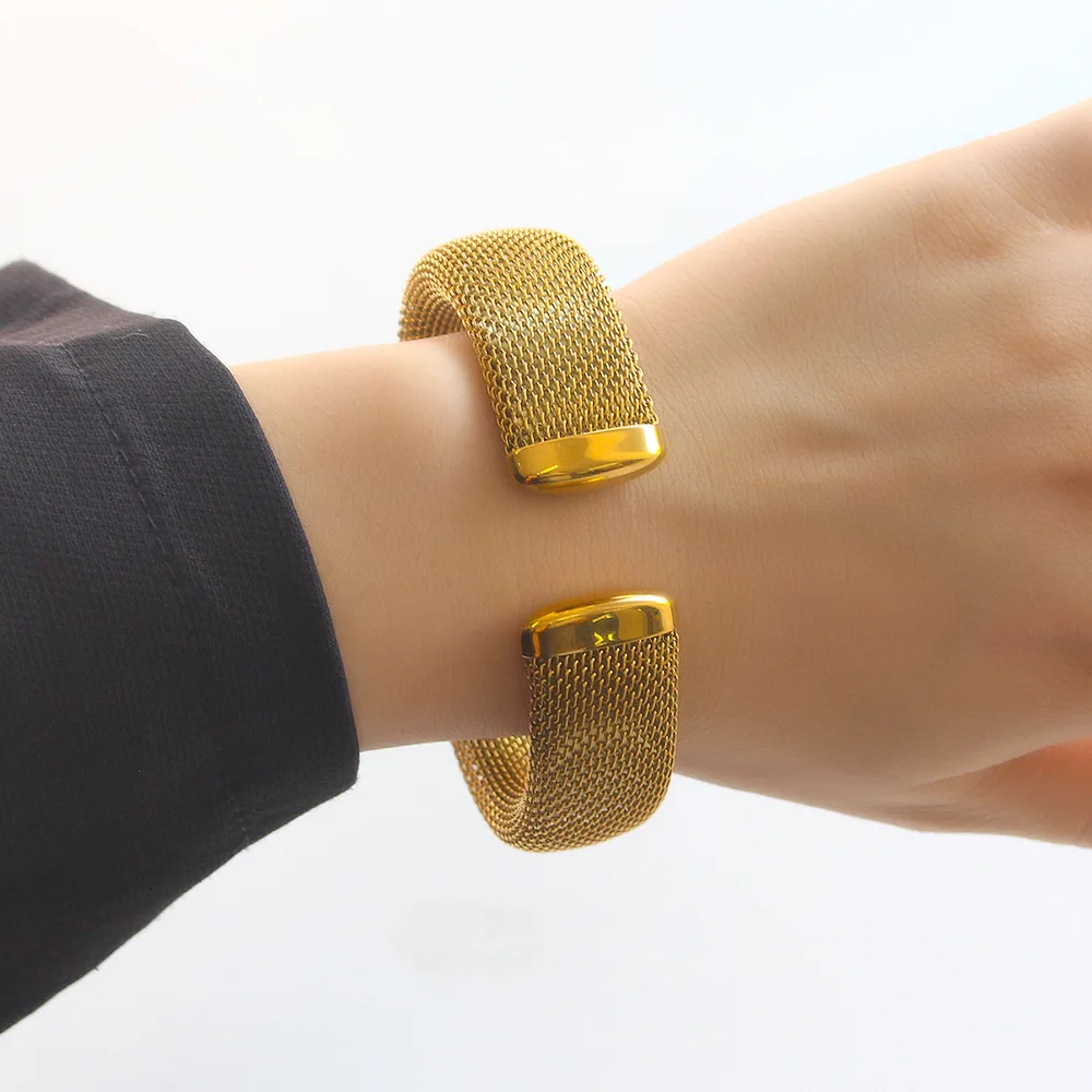 New ins Stainless Steel Mesh Bracelet Vintage Elastic C-shaped Bangle For Women Girls Fashion Aesthetic Jewelry