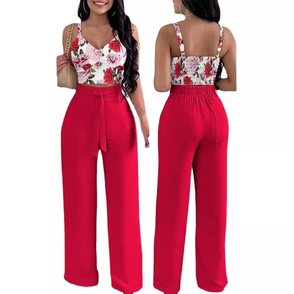 

2 Piece African Clothes for Women Summer Sexy African Sleeveless Polyester Print Top Pant Matching Sets Outfits Africa Clothing