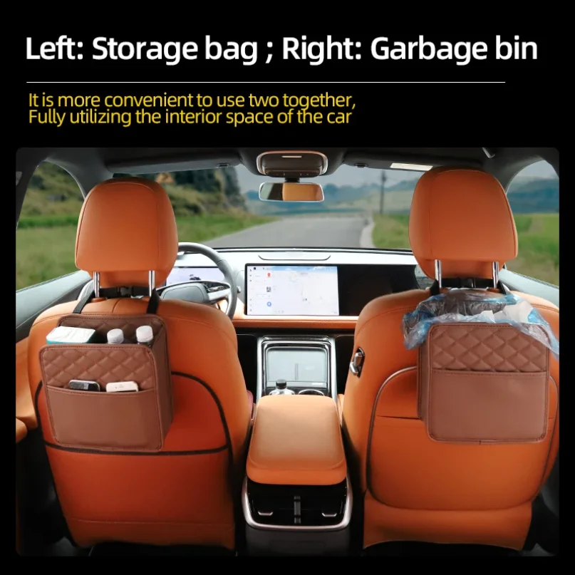

Multifunctional car seat storage bag Leather storage bag Garbage bag Storage bag Suitable for most car models
