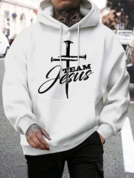 Team Jesus Letter Design Printing Men's Sweatshirt Fashion Warm Hooded Casual Pocket Hoodies Autumn Big Size Streetwear