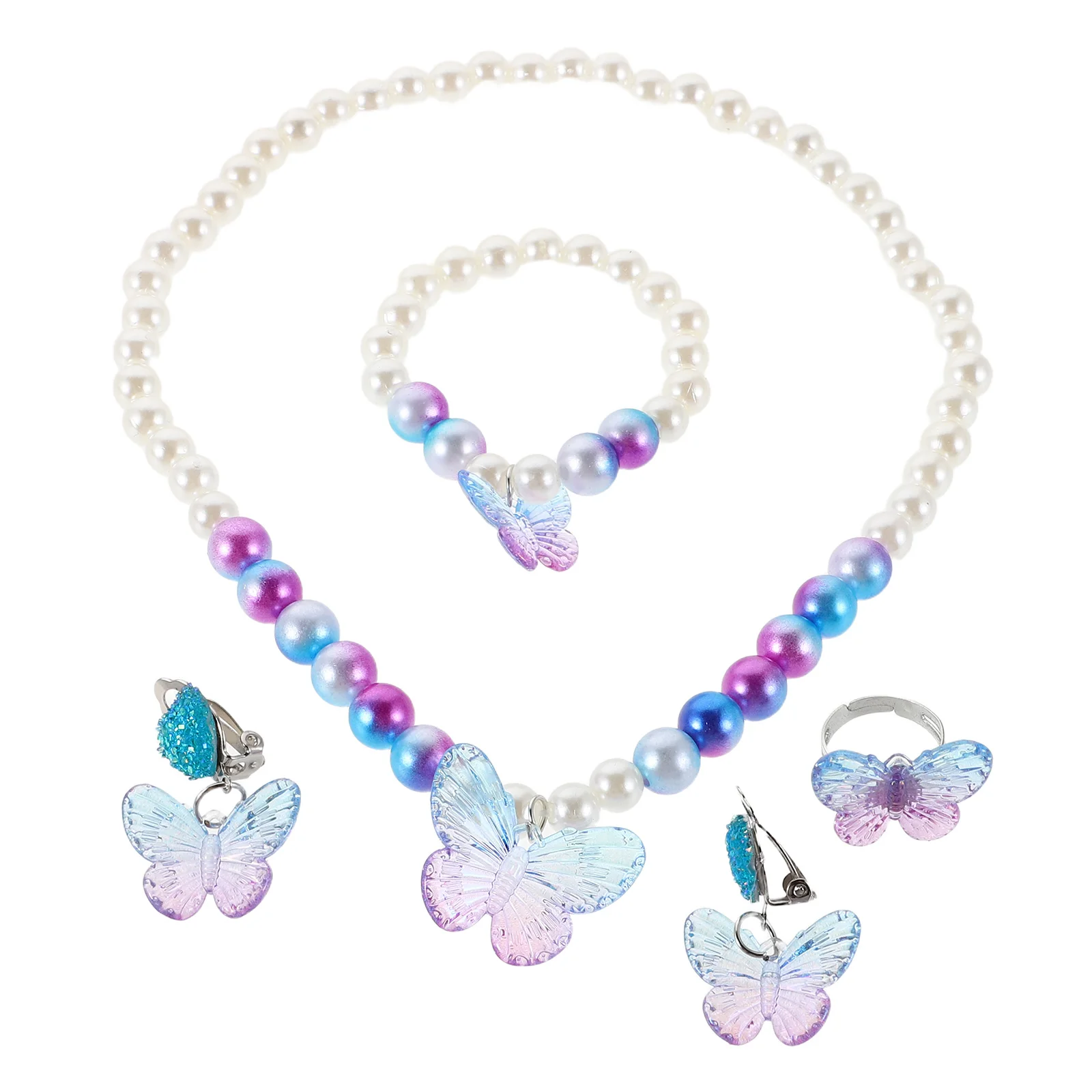 

Children Jewelry Necklace Bracelet Earrings Set Butterfly Mermaid Design Safe Materials Toddler Accessories Birthday Favors