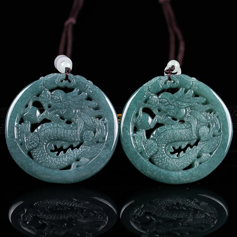 

Natural Jade Blue Water Hollow engraving Zodiac Dragon Necklace Pendant Hand-Carved Men Women Fashion Personalized Gift Amulet