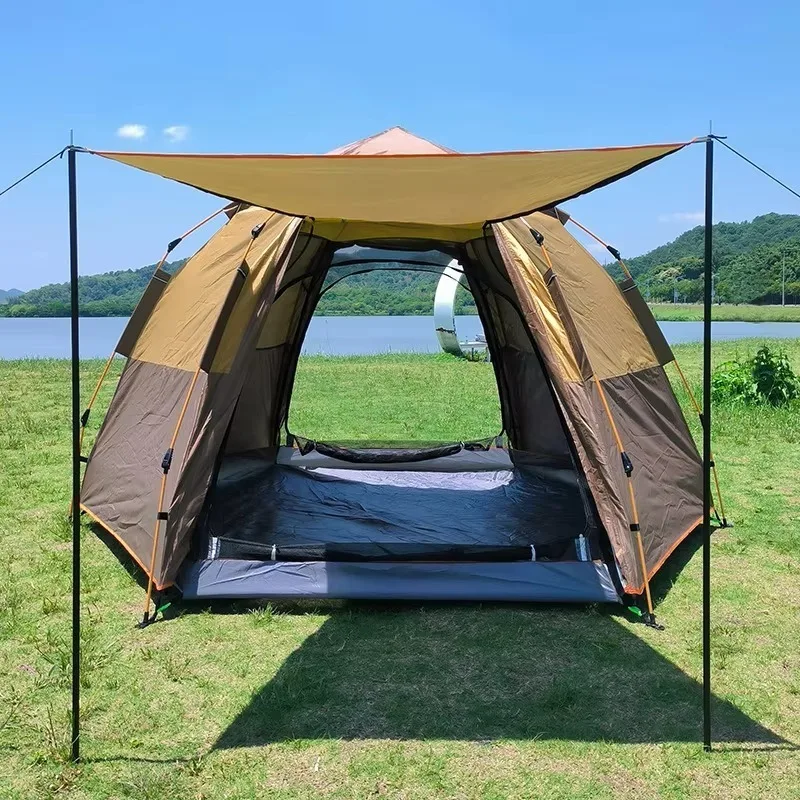 YTYIN3-4 Person Thickened Beach Sun-protection Oxford Cloth Fiberglass Rods All-Season Quick-setup Camping Double-layer Hexagona