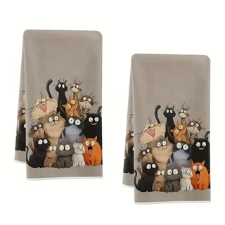 2-Piece Set of Cat-Themed Kitchen Towels, Dish Towels, Hand Towels, Kitchen Decorative Towels, Neighbor Gifts, Sweet Housewarming Gifts for Friends, Mom Gifts, Friend's Birthday Gifts.