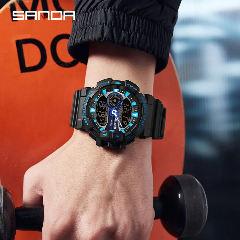 Fashion Sanda 3310 Top Brand Dual Display Men Watches Waterproof Sports Military Man Alarm Stopwatch Quartz Male Digital Clock