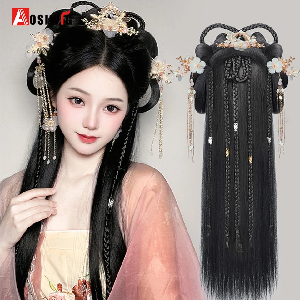 

Головной убор Hanfu, полный комплект, ленивая повязка на голову, парик, встроенная посылка в древнем стиле, подушка для укладки волос, мягкая булочка, аксессуары для волос