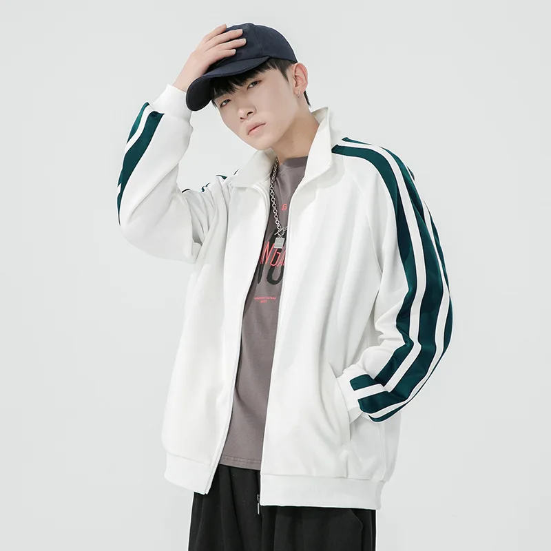 

GIOIOMen's Sweater，Spring and Autumn New Striped Color Block Zipper Cardigan Casual Sports Jacket，Fashionable Versatile Top