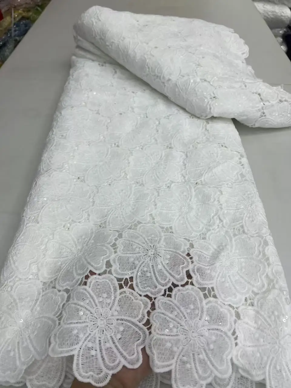 

African Cord Lace Fabrics White Water Soluble Milk Silk French Guipure Laces For Sewing Nigerian Wedding Party Dresses 5Yards