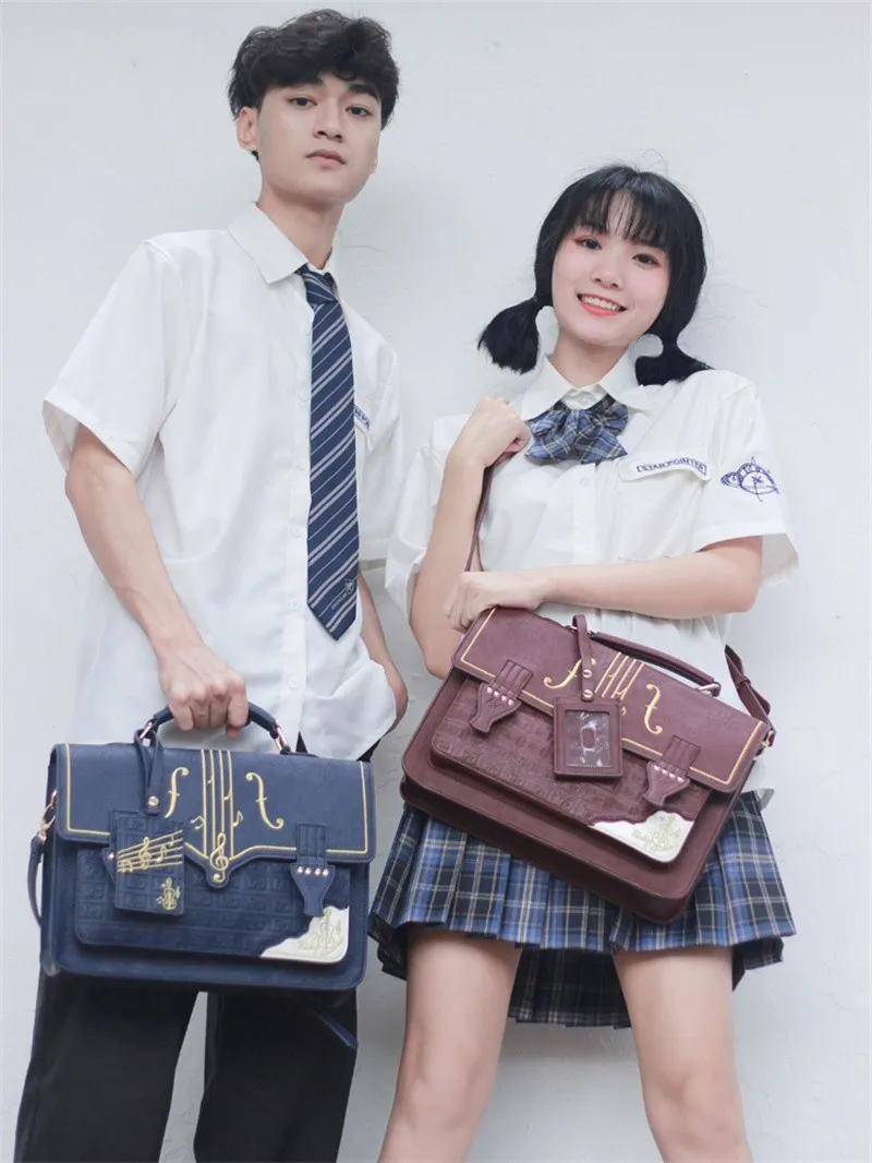 Musical Note Chocolate Briefcase Backpack Jk Uniform Bag Vintage Messenger Bag Lolita Jk Uniform Bag Japanese Student Bag Unisex