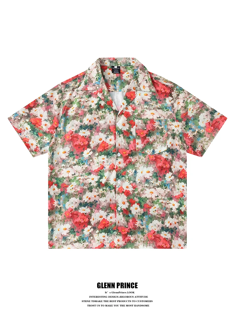 

Мужская летняя рубашка GPstudio с кубинским воротником, свободного кроя, с художественным цветочным принтом, из полиэфирного волокна