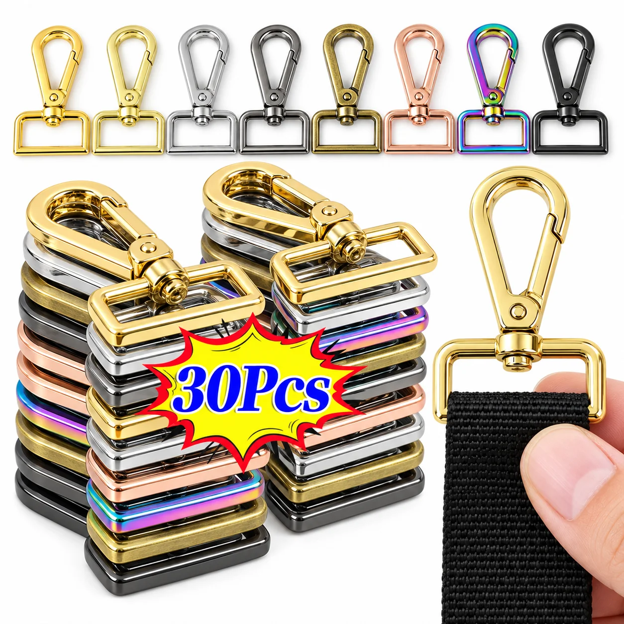30Pcs 16/20/25/32/50mm Metal Strap Buckles for Bag Belt Swivel Lobster Clasp Webbing Dog Leash Snap Hooks Handbag Trigger Clip