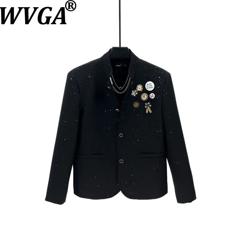 

WVGA Autumn New Man Tide Trendy Star Badge Decorated Short Blazer Niche Chic Chinese Style Turn-Down Collar Suit Coat Ins W14592