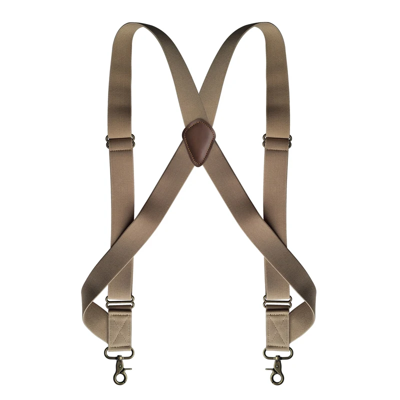 Side Clip Suspenders Adjustable Elastic Trouser Braces with Antique Bronze Buckles Casual Workwear Heavy Duty X Back for Men