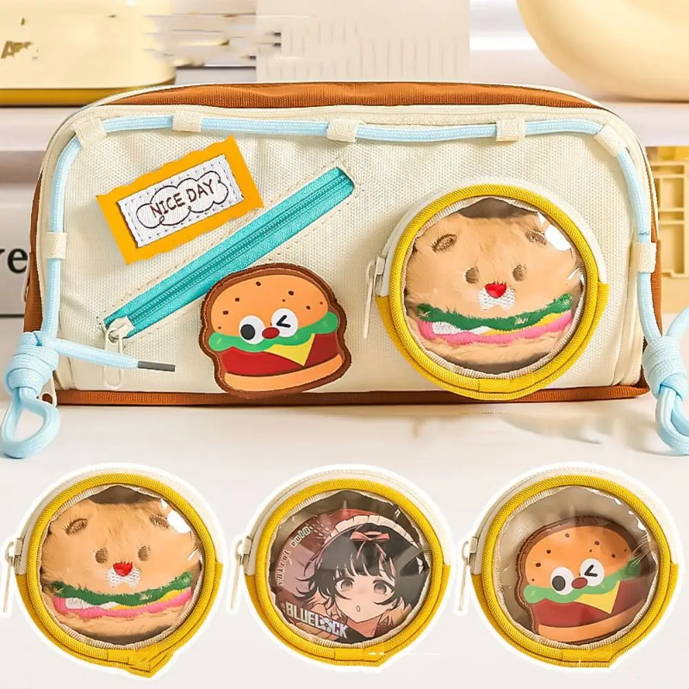 Large Capacity Hamburger Pencil Case Delicious Food Aesthetic School Cases Pouch Portable Multifunctional Bag Organizer Box