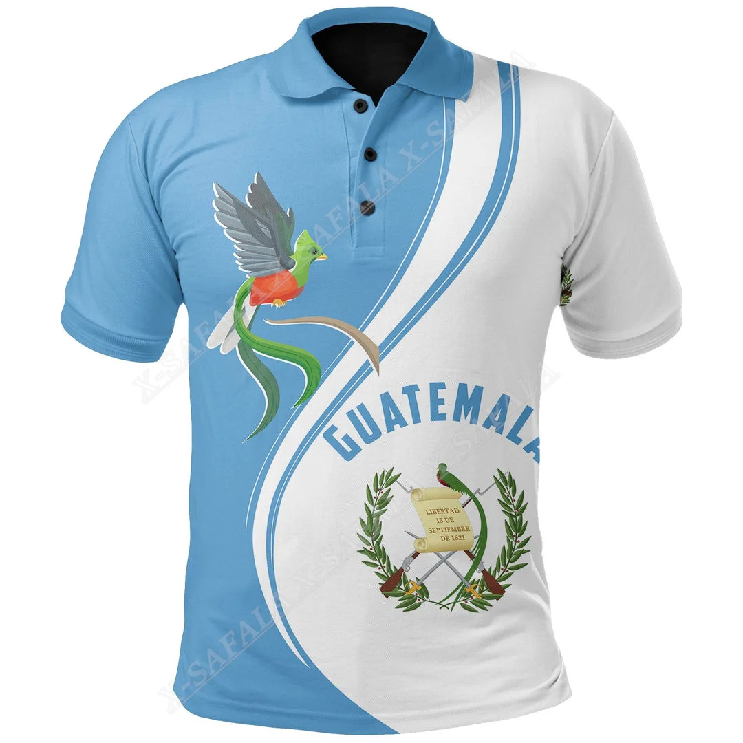 Guatemala Quezar Bird Flag Emblems 3D Print Polo Shirt Men Collar Short Sleeves StreetWear Casual Top Summer Clothing