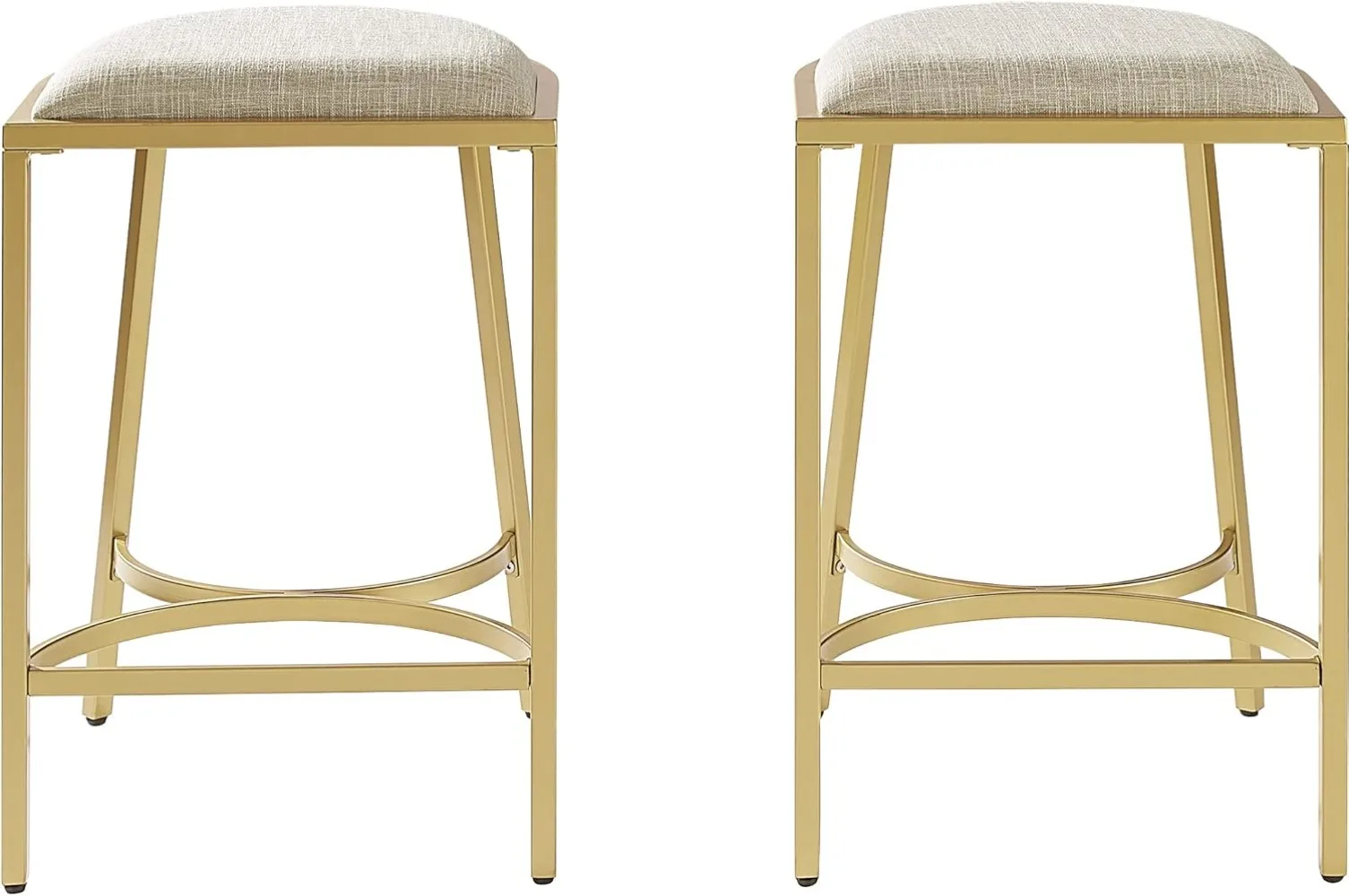 Upholstered Seat Counter Height Bar Stools Set of 2, Oatmeal/Gold