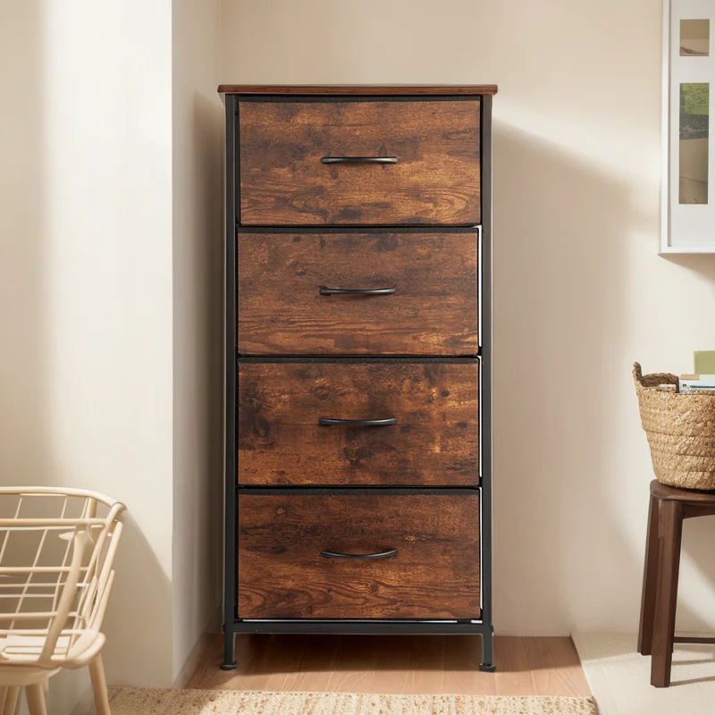 Contemporary Storage Cabinet with 4 Compartments, Floor Standing Drawer Organizer for Bedroom, Living Room Storage Unit