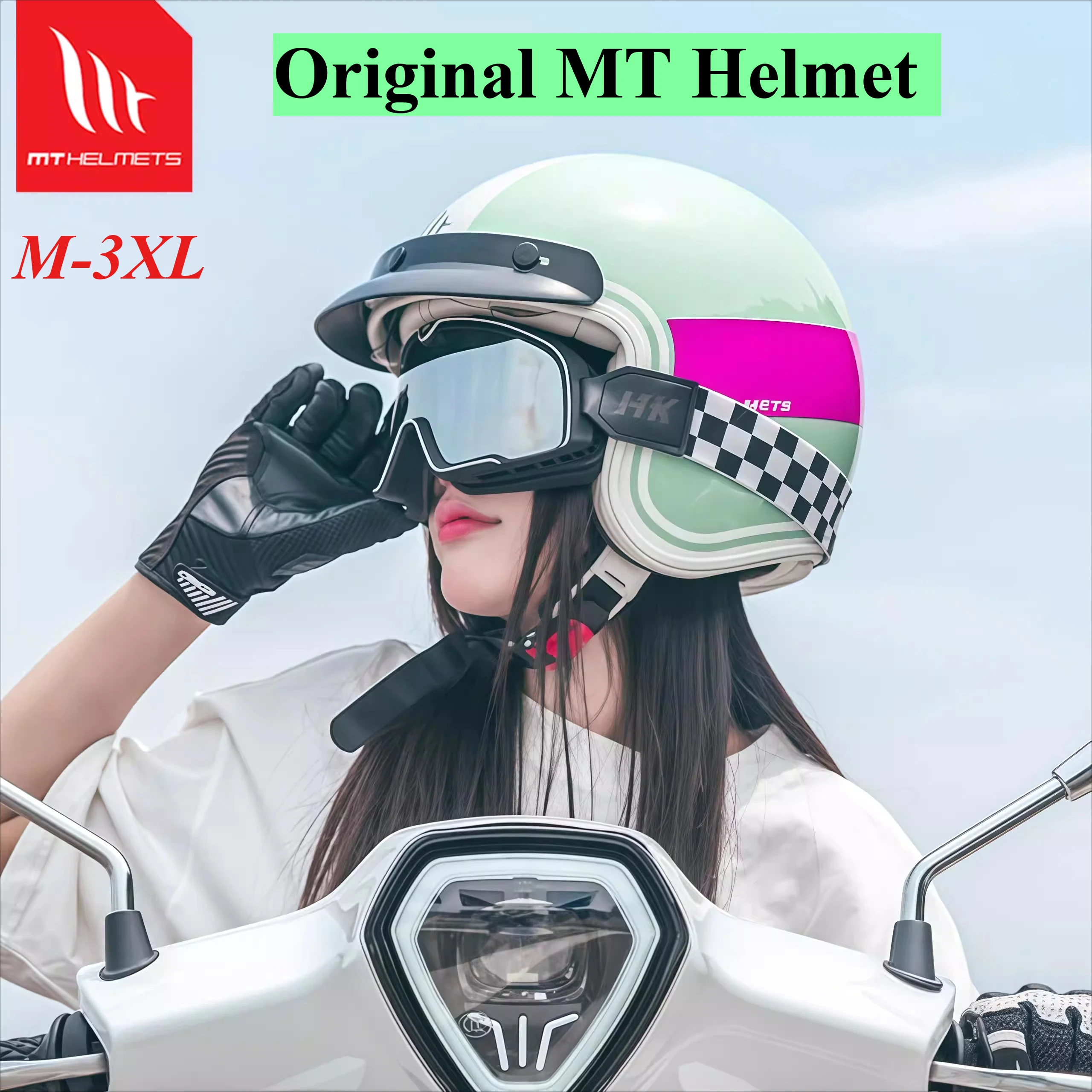 

Authentic MT Vintage Half Helmet Women's Motorcycle Helmet Electric Vehicle Men's Scooter 3/4 Helmet Cruise Size M-3XL