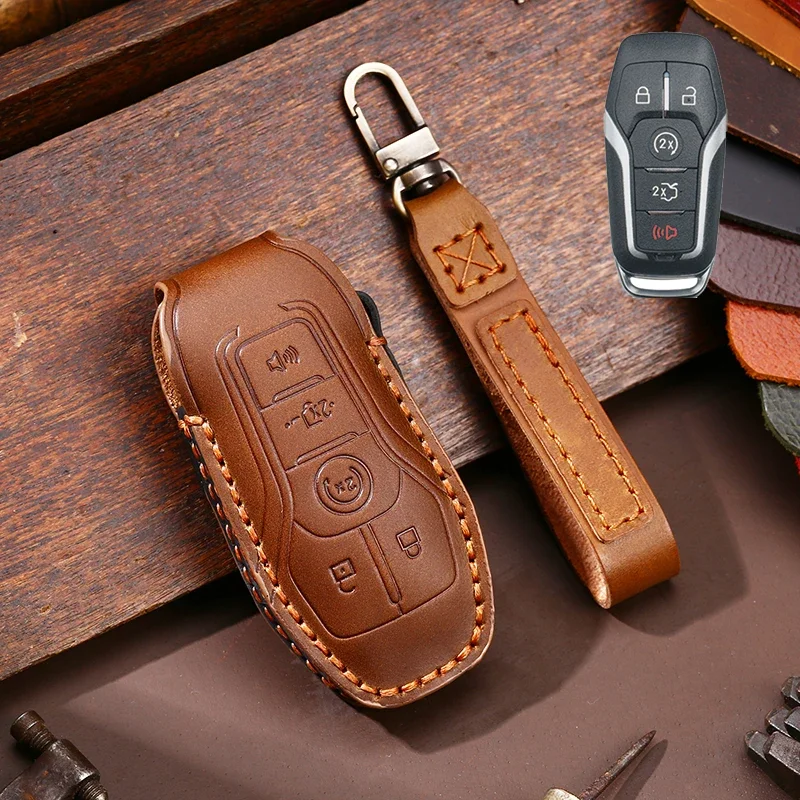 

1pc Leather Car Remote Leather Key Case Cover Holder Shell For Ford Mondeo Mk4 MK3 MK5 Mustang F-150 Explorer Edge Fiesta Kuga