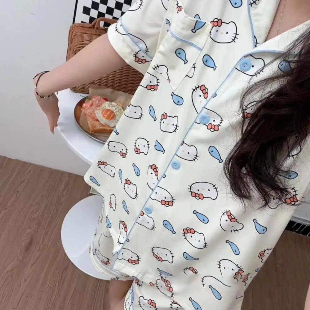 

Sanrio Pajamas Color Japanese Short Sleeve Set Hello Kittys Light Breathable Soft Girl Stay At Home Fresh Sweet Cute Cartoon New