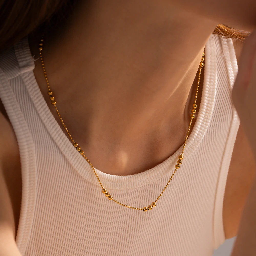 Stainless Steel 16k Gold Plated Minimalist All Round Bead Chain Necklace Waterproof Women Necklace бижутерия Party Gift