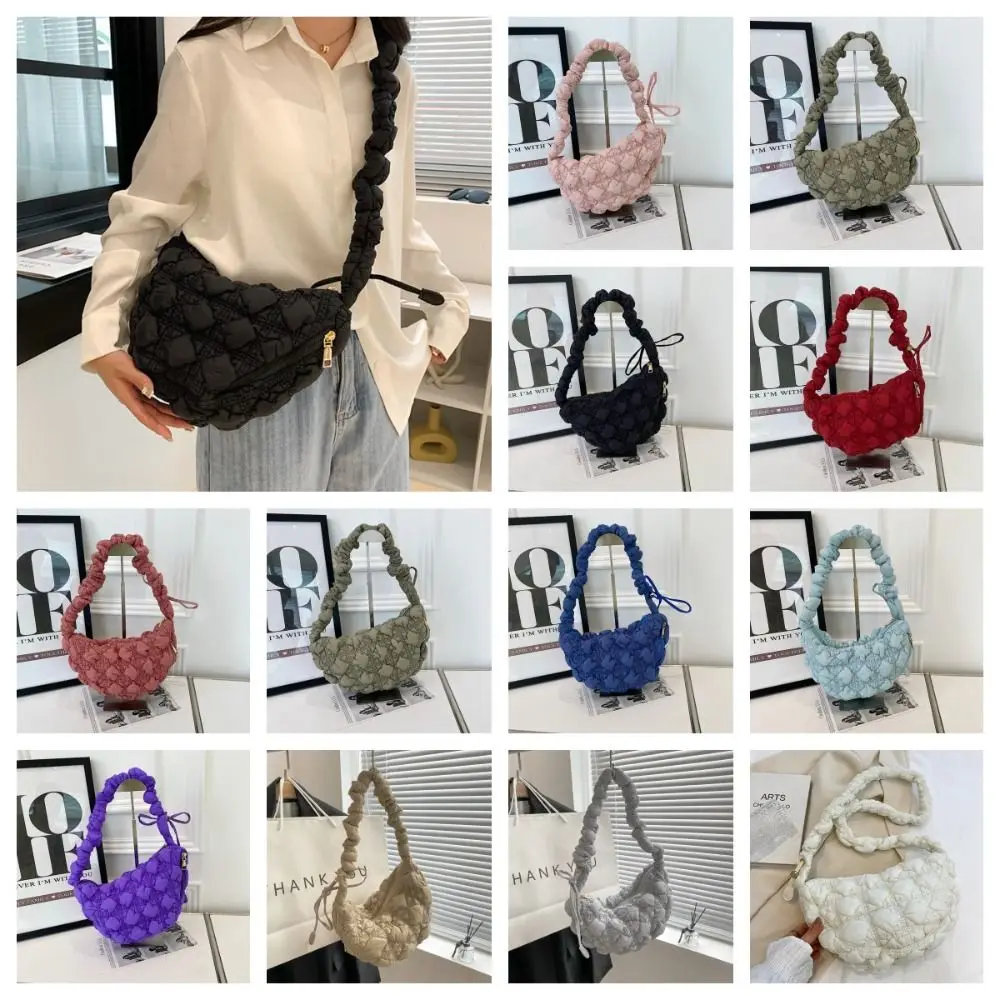 

Space Cotton Korean Shoulder Bag Korean Style Banquet Rhombus Plaid Handbag Solid Color Dumplings Bag Bubble Cloud Bag