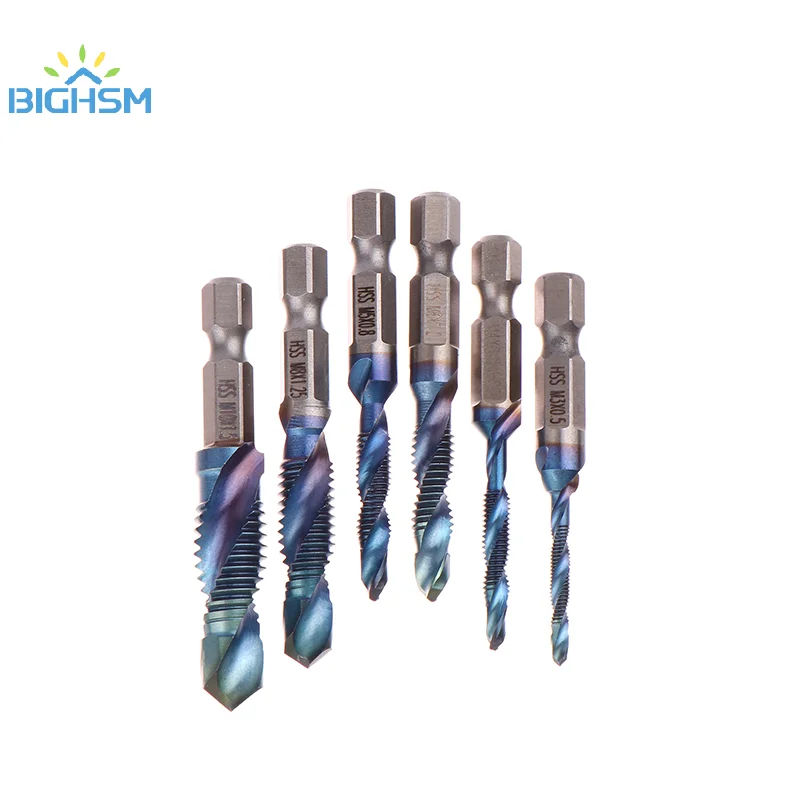 6 pz codolo esagonale 6 pz blu corto composito rubinetto foratura e maschiatura rubinetto integrato macchina foro smussatura Set di strumenti