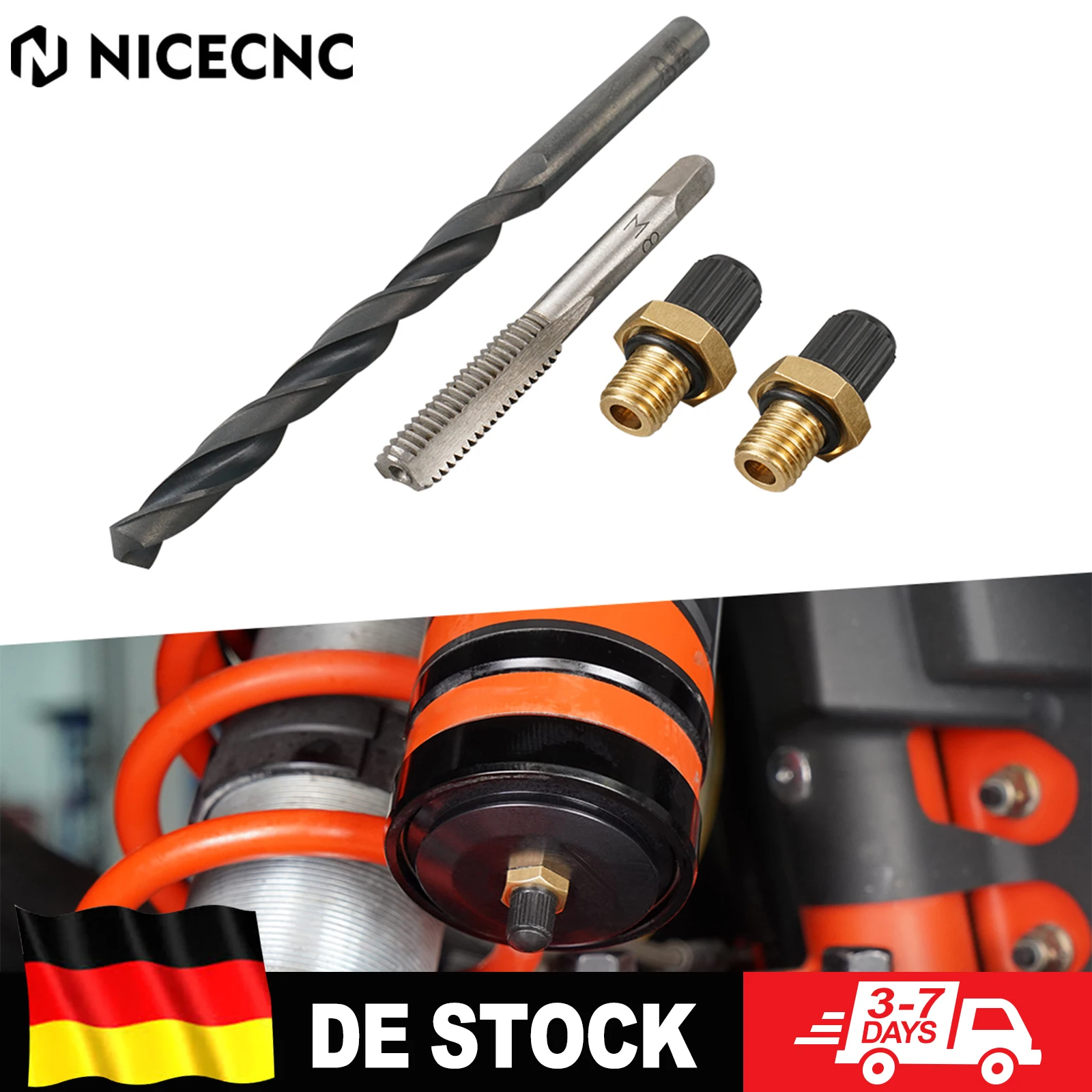 Kit di Foratura per Valvola Schrader Aria/Azoto M8*1.25 in Ottone per Ammortizzatori UTV Cam-Am Honda Artic Cat YXZ Polaris RZR Fox