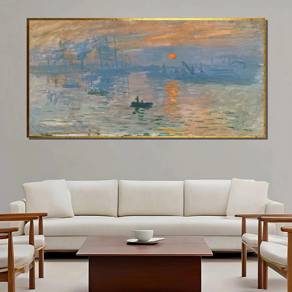 2D مسطح 1 قطعة شروق الشمس الانطباعي غير المؤطر - كلود - مونيه - ملصق قماش، الانطباعية - فن - نمط قماش جدار الفن، الفن