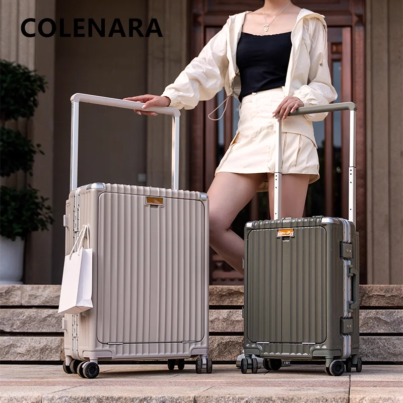 COLENARA حقيبة سفر 24 بوصة فتحة أمامية للكمبيوتر المحمول حقيبة تروللي بعجلات 20 بوصة ABA + PC حقيبة صعود مع عجلات المتداول حقيبة نسائية #1