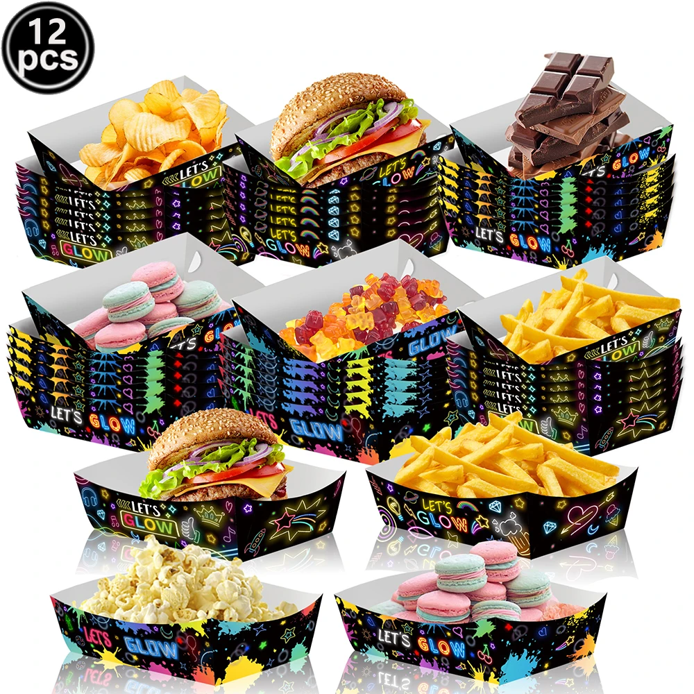 Einweggeschirr-Set mit Neon-Thema, Papier-Snack-Tabletts, Tischdecken, alles Gute zum Geburtstag, Banner, Kindergeburtstag, Glühen, Party-Dekoration, Zubehör – Detail 5