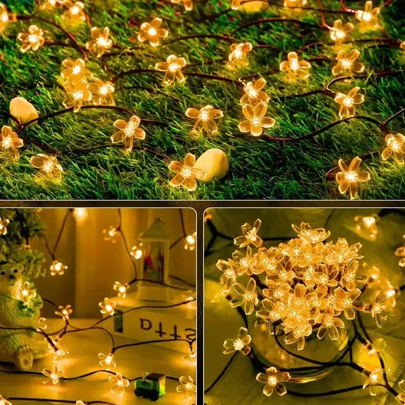 Solarbetriebene Kirschblüten-LED-Blumenlichter für Garten, Terrasse und Balkon, 8 Modi, Feiertagsdekoration