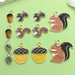 10/12pcs Enamel Squirrel Pine Cone Design Charms Alloy Animal Pendants for DIY Bracelet Necklace Jewelry Making Accessories