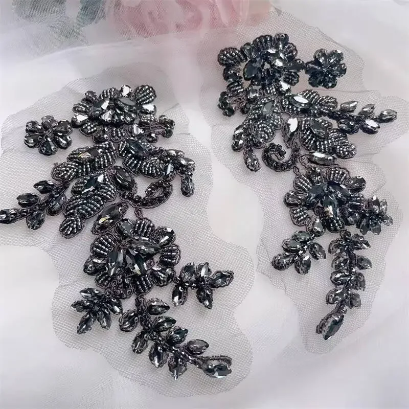 Handgenähte Strassblume für Hochzeitskleid, Strassmäntel, verspiegelte Schultern, DIY-Patch, Glasbohrer, funkelnde Blumen