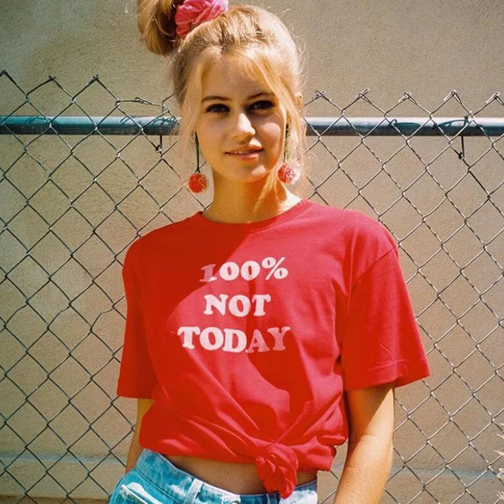 

100% Not Today Letters Printing Women Red T Shirts Summer Short Sleeve Crewneck Loose Cotton Tops Tees Ins Fashion Casual Shirts