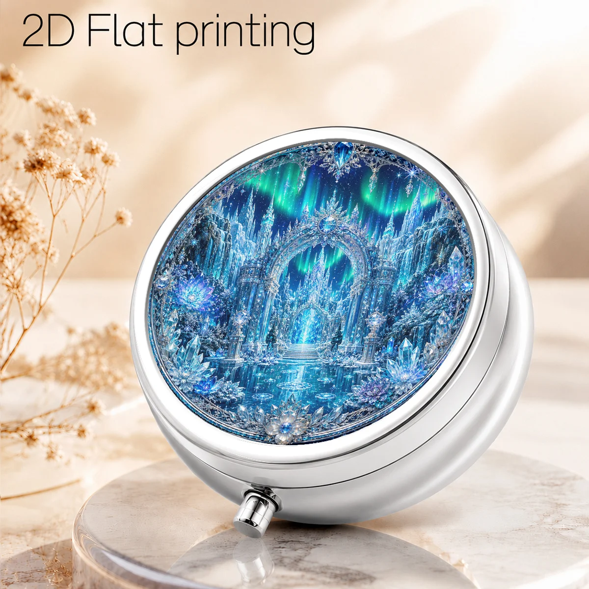 1 Snow Palace three-compartment portable box, printed on one side. Storage box, small multi-functional jewelry storage box, essential travel organizer