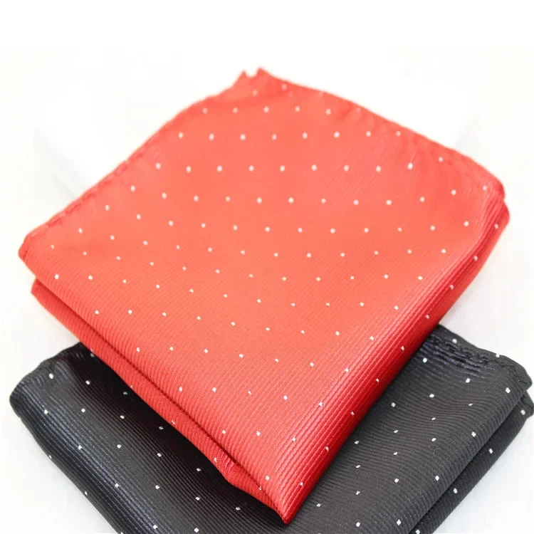 Korean Version Elegant 22CM Pocket Square Silver Dots Polyester Handkerchiefs for Man Groom Wedding Hanky Father's Day Gift