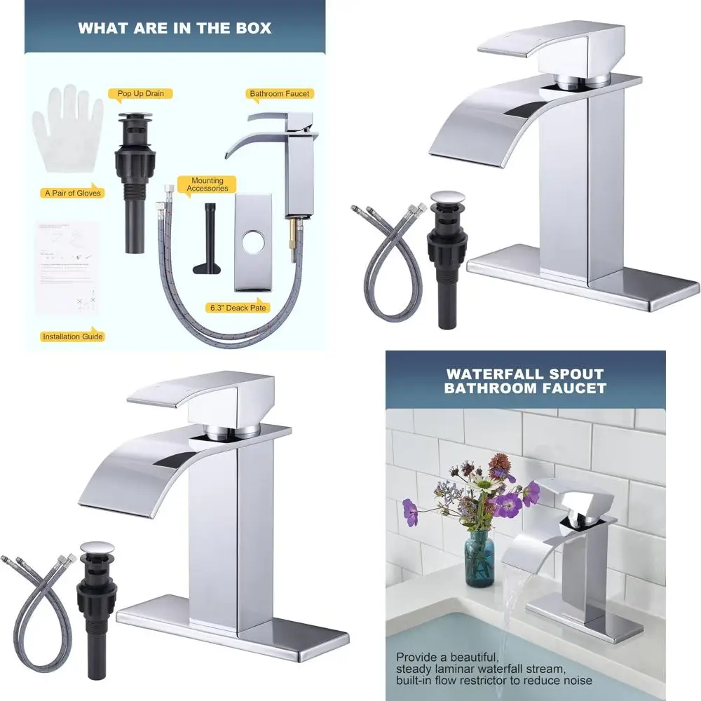 

Contemporary Single-Handle Chrome Bathroom Faucet with Pop-Up Drain and Supply Lines for 1 or 3 Hole Sinks