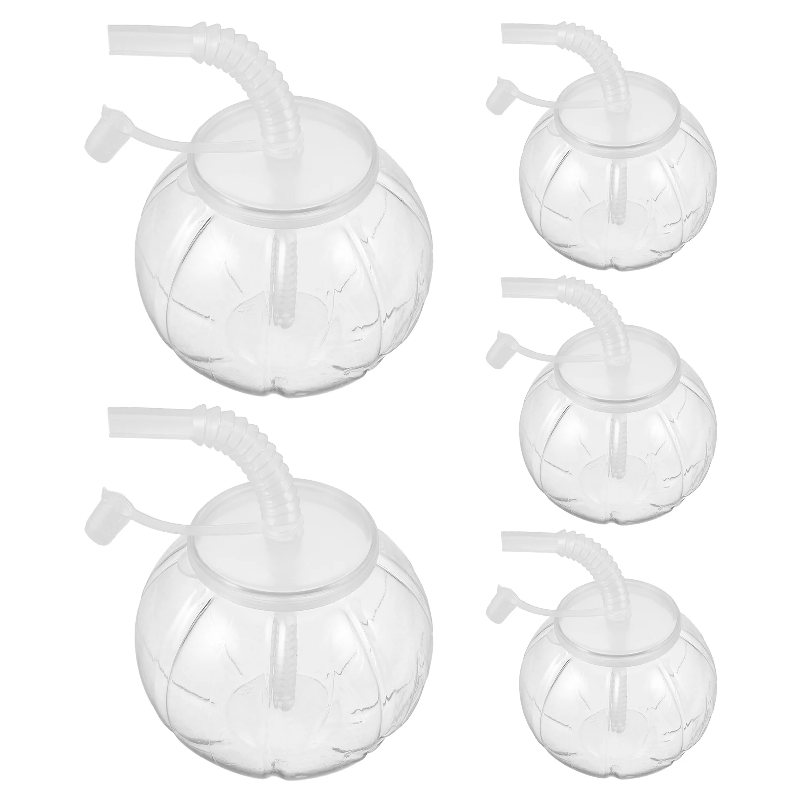 

5 Pcs Pumpkin Drink Cup Halloween Smoothie Cups Plastic Drinkware Juice Straw Travel Mugs Child