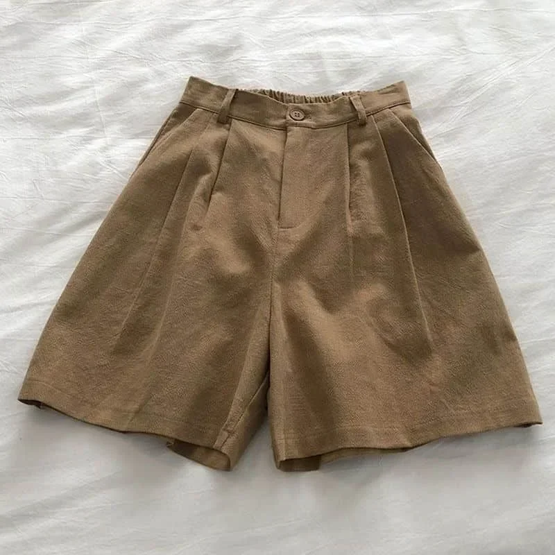 

Pop Cotton Linen Shorts Women Summer New Thin Japanese Korean Style Wide Leg Shorts Casual Solid Vintage Short Pants Women Cloth