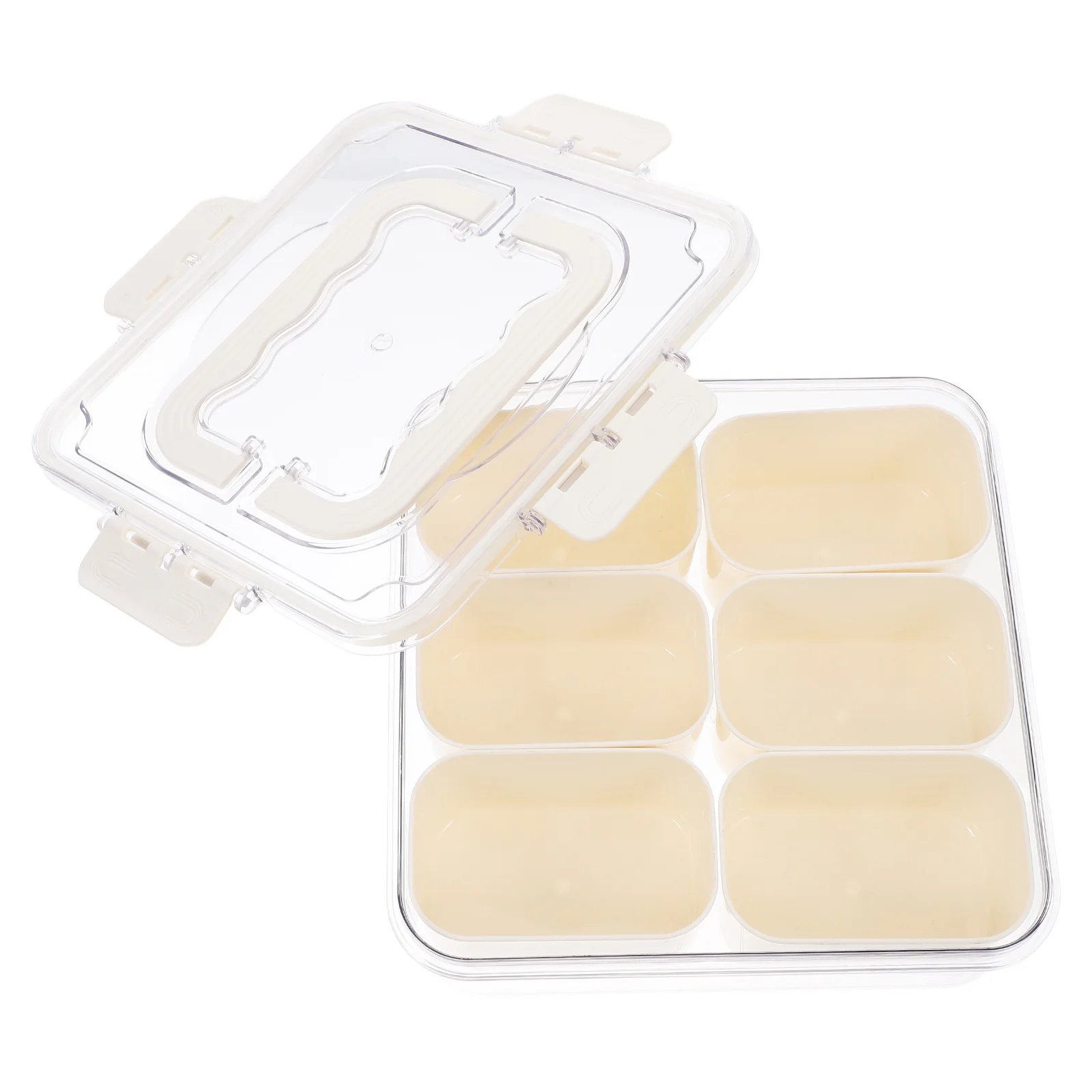 

Seasoning Box Keeper 6-Slot Transparent Fridge Organizer Portable Reusable Storage Tray Divided Container for Condiments Salt