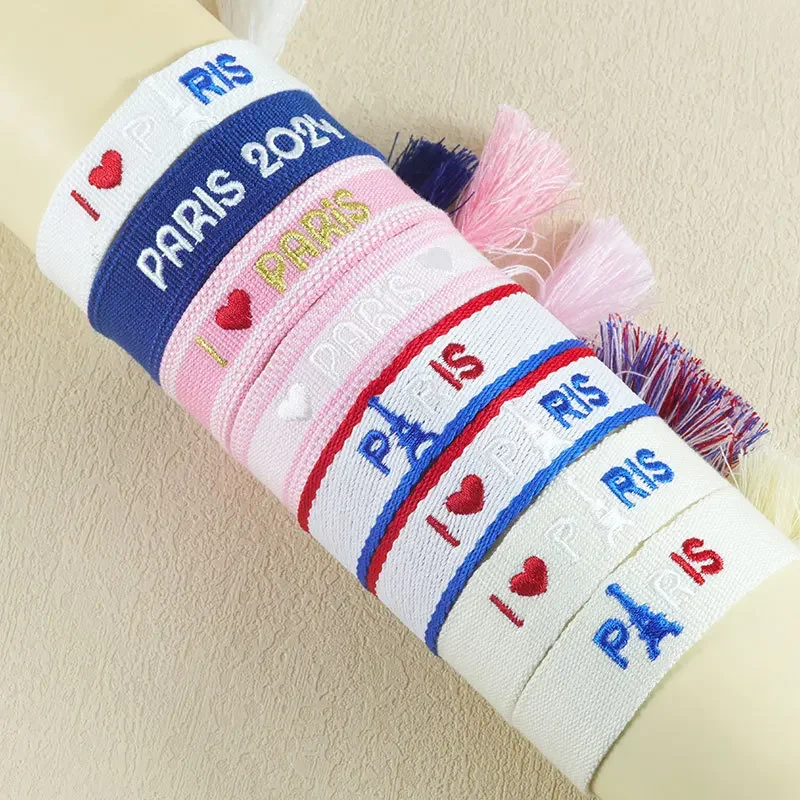 Paris Sports Week Embroidered Bracelet Eiffel Tower Ethnic Style Wristband Culture Themed Sporting Event Commemorative Jewelry