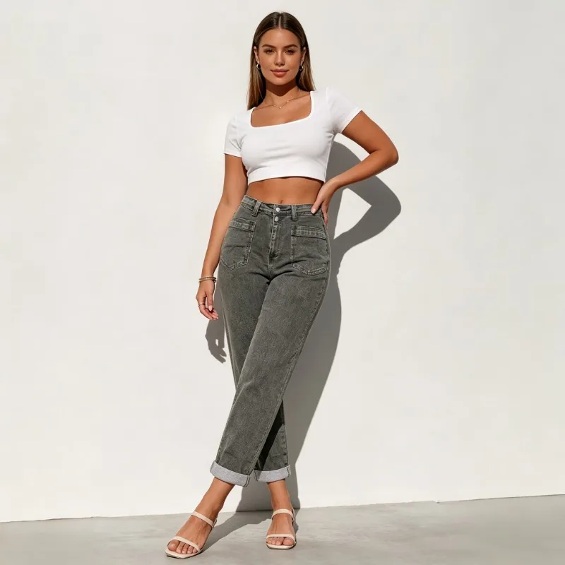 Women Plus Size American High Street Heavyweight Flare Jeans Retro Loose Fashion Casual Long Denim Trousers