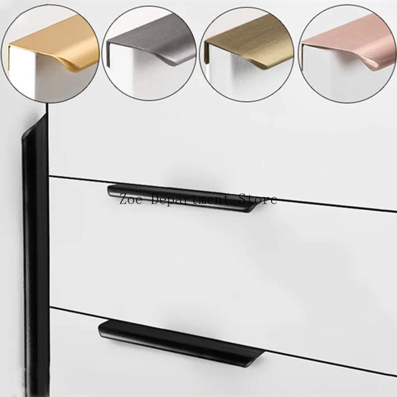 Rose Gold Black Hidden Handles And Knobs Long Kitchen Wardrobes Cabinet Pulls Golden Drawer Pulls Aluminum Alloy Furniture Knob