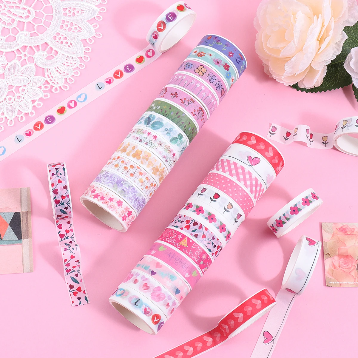 

12 рулонов ленты васи на день Святого Валентина, декоративная лента с цветами в форме сердца для ведения журнала, скрапбукинга, поделок своими руками, милый подарок