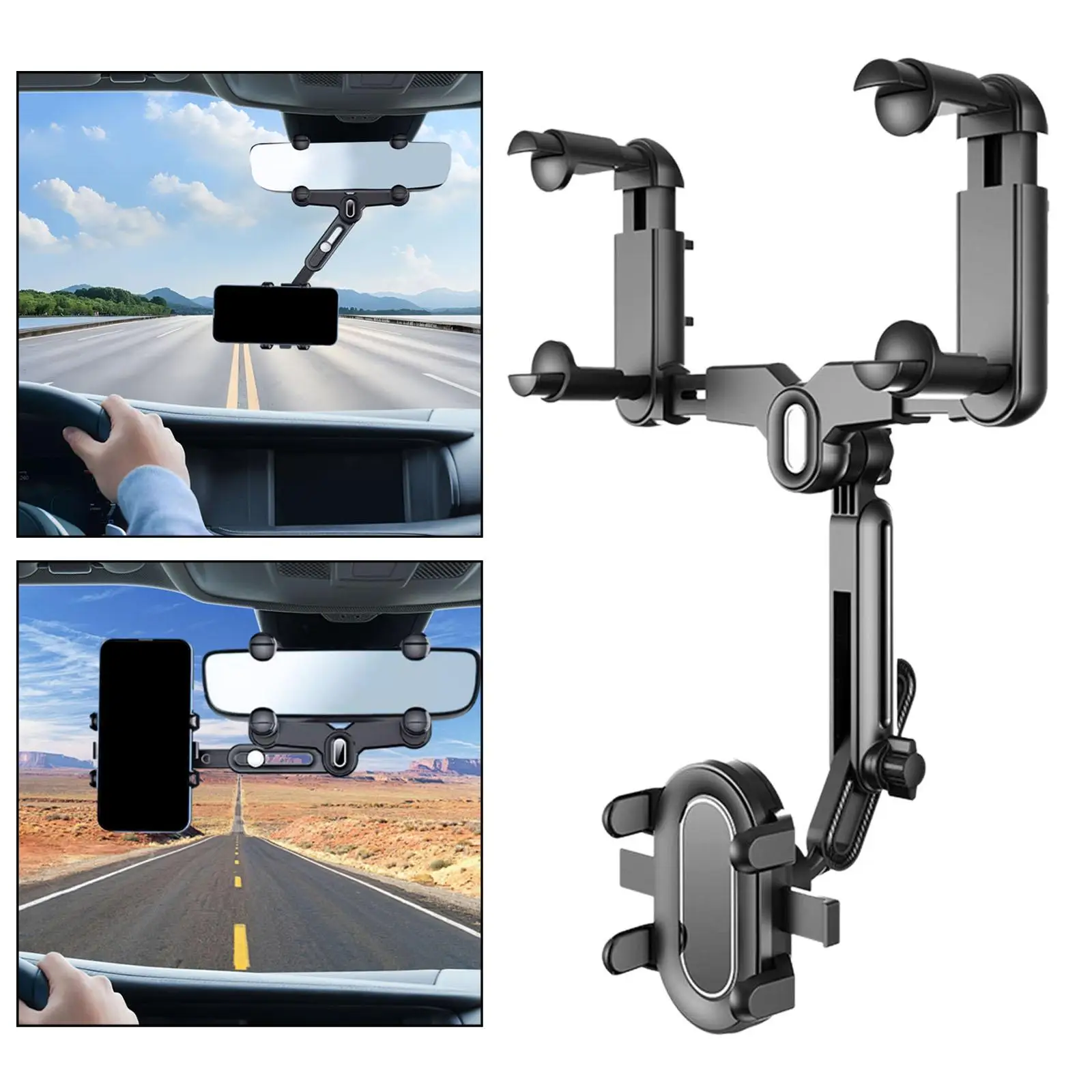 Car Rearview Mirror Phone Holder Accessory Multifunctional Durable Stable 360° Rotating Universal Navigator Bracket Adjustable