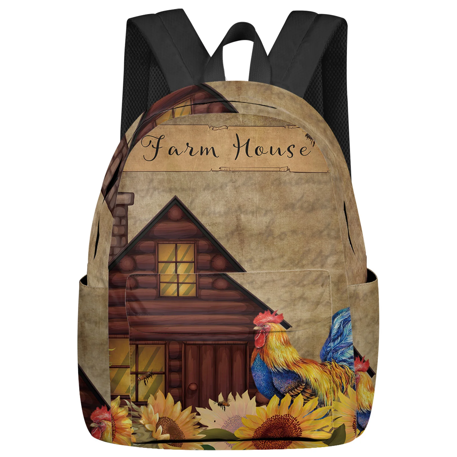 

Farm Sunflower Rooster Vintage Feminina Backpacks Teenagers Student School Bags Laptop Backpack Men Women Female Travel Mochila